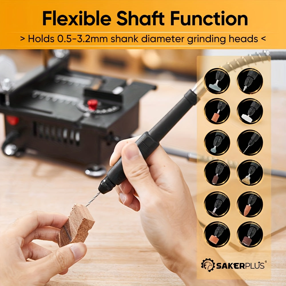 SakerPlus Mini Table Saw, 120/136pcs Multifunctional Portable All-in-one Machine, Cutting, Sanding, Carving, Drilling, 7-level Speed Adjustable Precision Manual Table Saw, Suitable for Metal, Wood, Aluminum, Birthday Christmas Surprise Gifts for Man