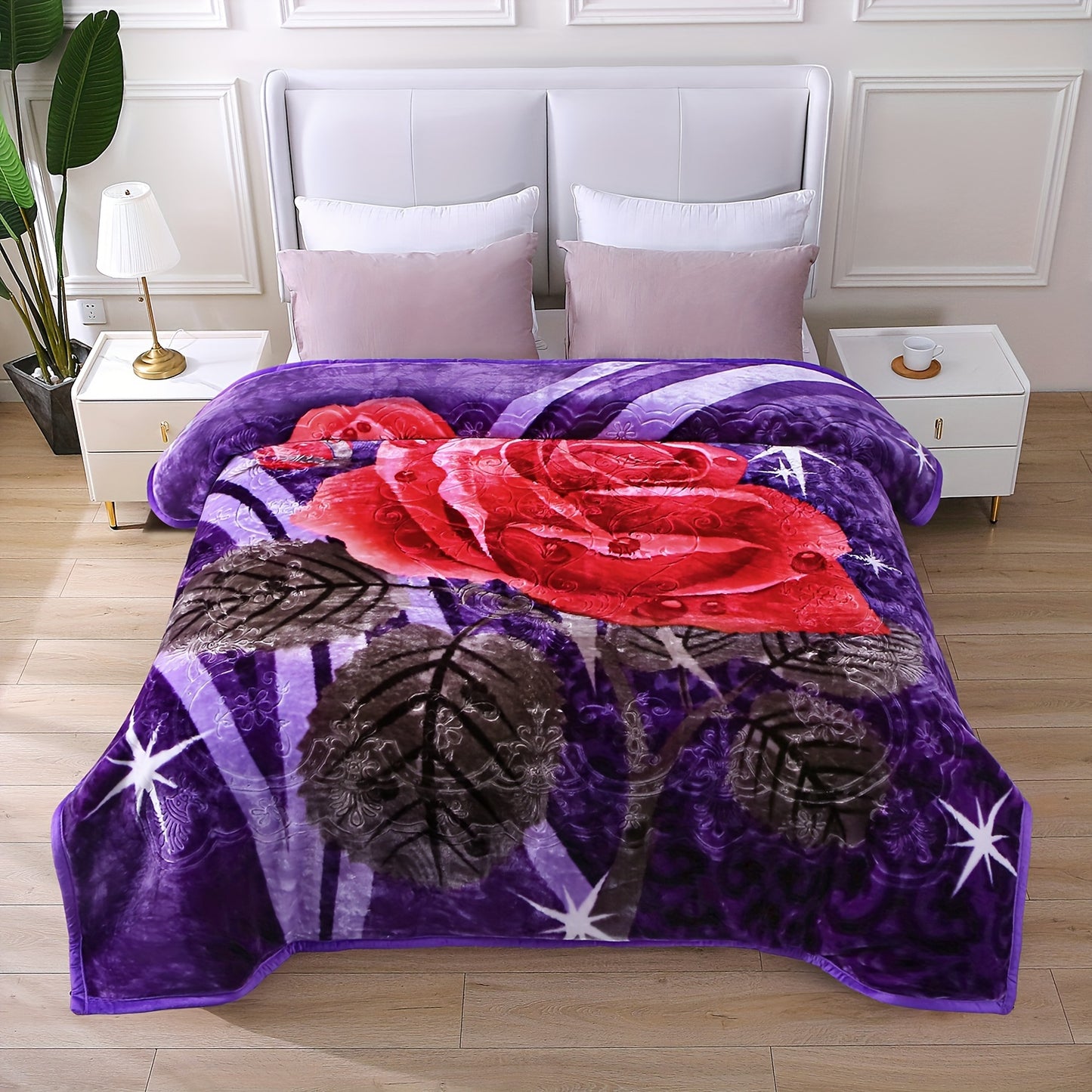 Ultra-Soft Plush Blanket, 1pc, 2 Ply, Reversible, Weighing 5/6LB, Available in Queen And King Sizes, Featuring Vibrant Floral And Animal Designs Suitable for Any Decor And All Seasons