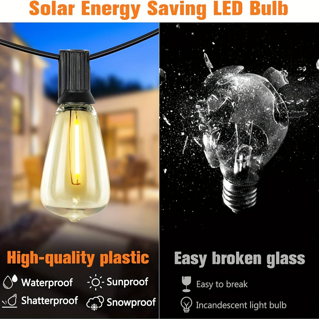 50/100 Ft Solar Outdoor String Light, Usb-Rechargeable Patio Rope Light, 2700K Warm White, Weather Resistant Material, 12+1/24+1 Breakproof ST38 E12 Bulb for Patio, Backyard, Porch, Outdoor Pool