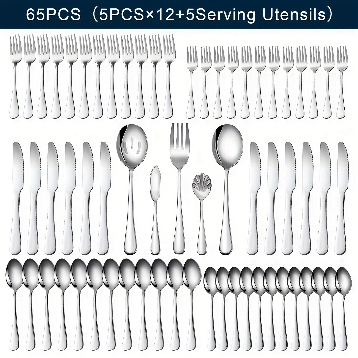 20/24/30/65pcs Stainless Steel Silverware Set, Flatware Set for Kitchen, Cutlery Set with Forks, Spoons, Knives, Serving Set, Modern Flatware Set Service for 4/4/6/12