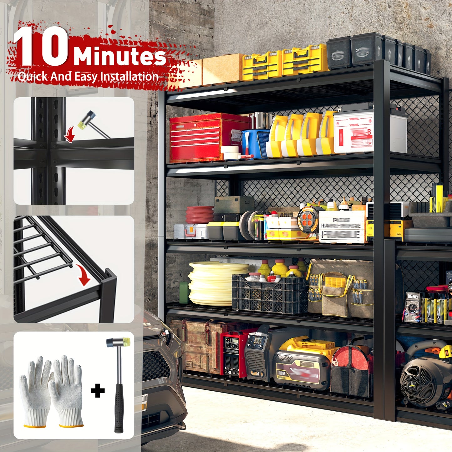 3000LBS Heavy-Duty Adjustable 5-Tier Metal Shelving Unit Suitable for Garage, Workshop, & Commercial Use - Carbon Storage Rack with Adjustable Shelves, System, Assembly, Wide Span (Black) for Utility Shelves, Utility Shelves