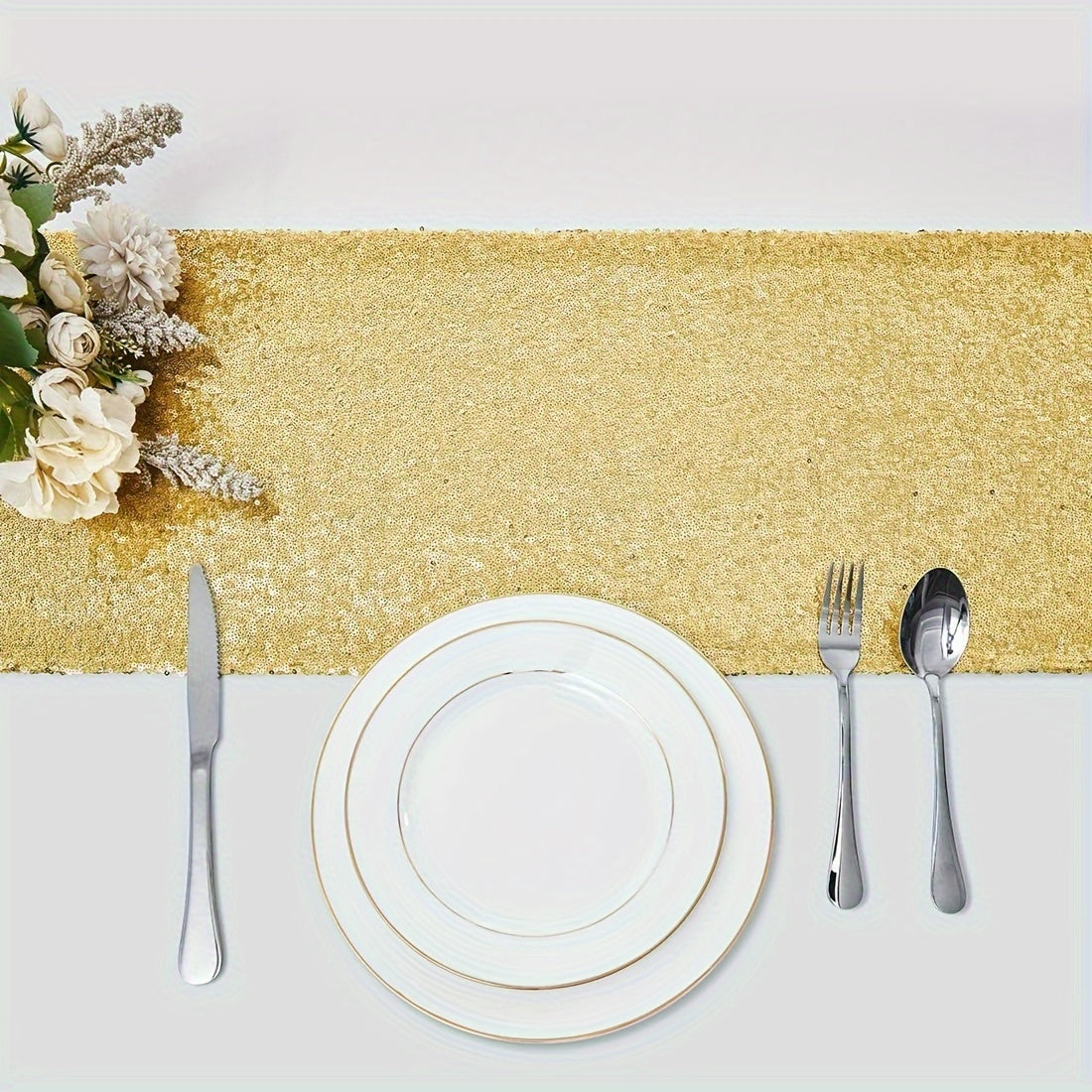 12 Packs Sequin Table Runners Golden Multiple Sizes Long Shiny Table Glittery Party Runner Perfect for Wedding Parties, Birthday Or Dinner Parties, Candy Buffets, And Various Other Parties.