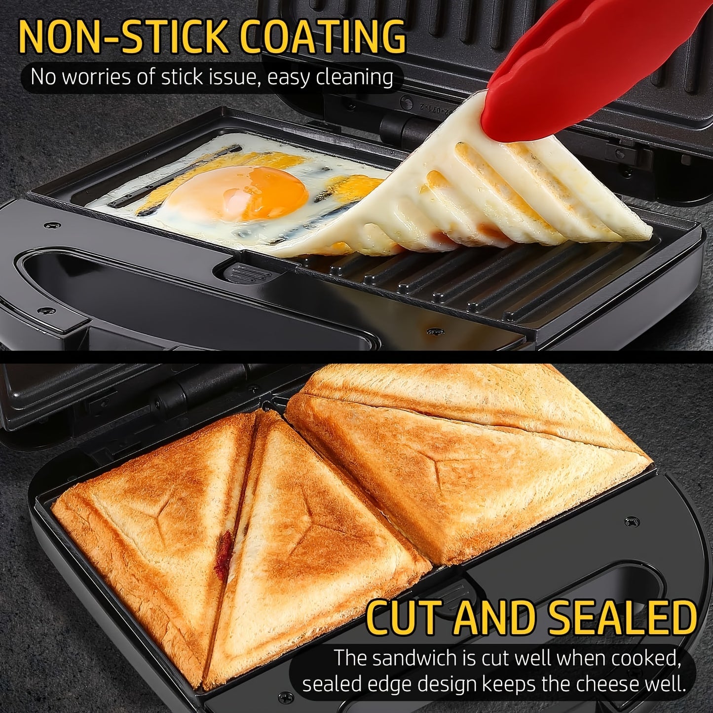 OSTBA Sandwich Maker, 3-in-1 Panini Press Waffle Iron Set, 3 Removable Non-Stick Plates 750 W, Perfect for Sandwiches Grilled Cheese Steak, Black