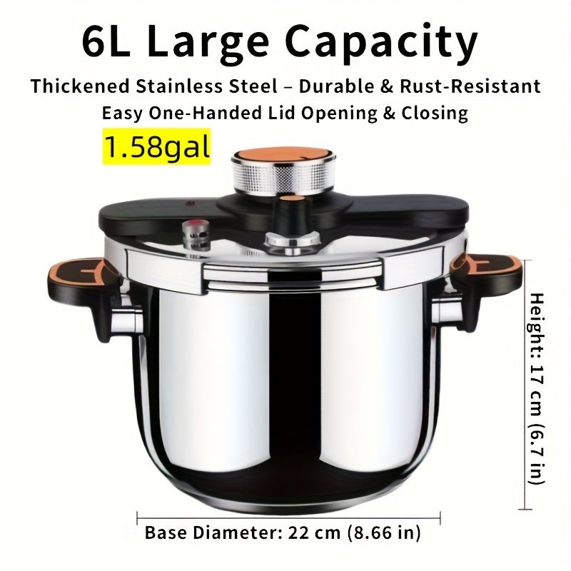 Stainless Steel Pressure Cooker And Daily Stew Pot Available in 1.32gal, 1.59gal, And 2.11gal Sizes - Features a One-Twist Lock Lid for Quick Stewing And Soup Preparation, Compatible with Both Induction And Gas Stoves, Ideal for Family Meals