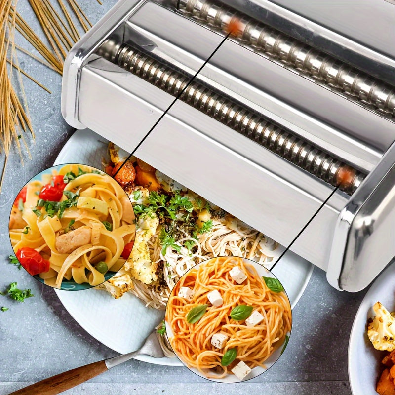 Classic Manual Pasta Machine, Stainless Steel Manual Pasta Maker, Fresh Pasta Maker Roller Machine for Spaghetti Noodle Fettuccine Lasagne, Durable Kitchen Gadget - for Home Cooks & Pasta Lovers - Perfect Mother's Day Gift for Foodies