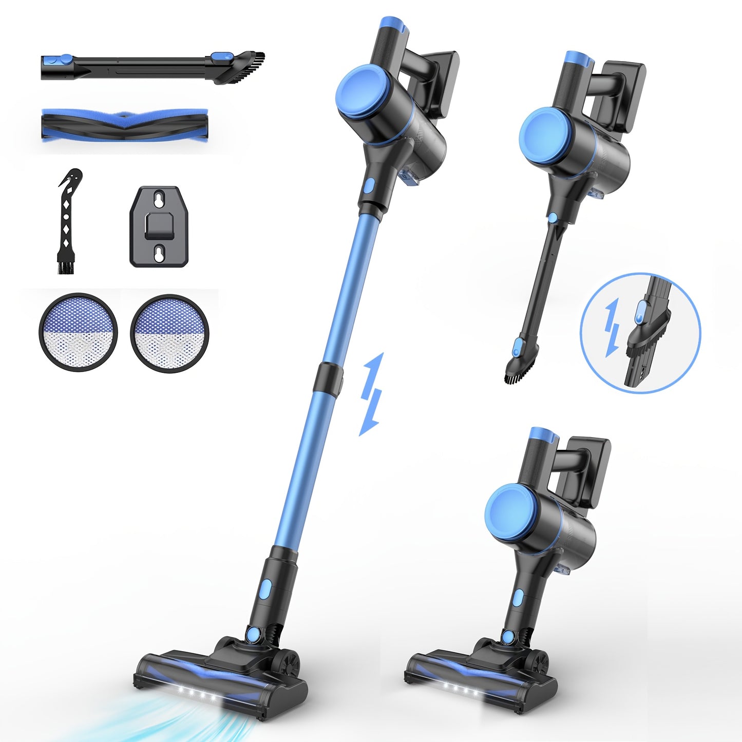 The INSE Portable Vacuum Cleaner Boasts a Strong 29KPA Suction Power, Making It Easy to Eliminate Pet Hair from Both Carpets And Wooden Floors. It Comes with an Led-Lit Nozzle And Various Attachments, Perfect for Tidying Up Car Interiors