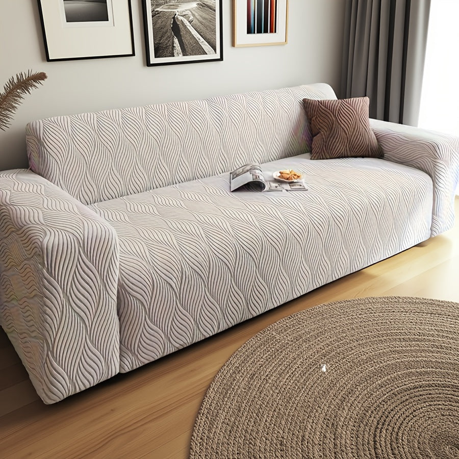 1pc Modern Jacquard Sofa Cover, Elastic Polar Fleece Artistic Style, Slip-Resistant And Durable, All-Season Furniture Protector for Living Room, Office, Bedroom Includes Matching Pillow Covers, Free Same Style Pillowcase: 1pc