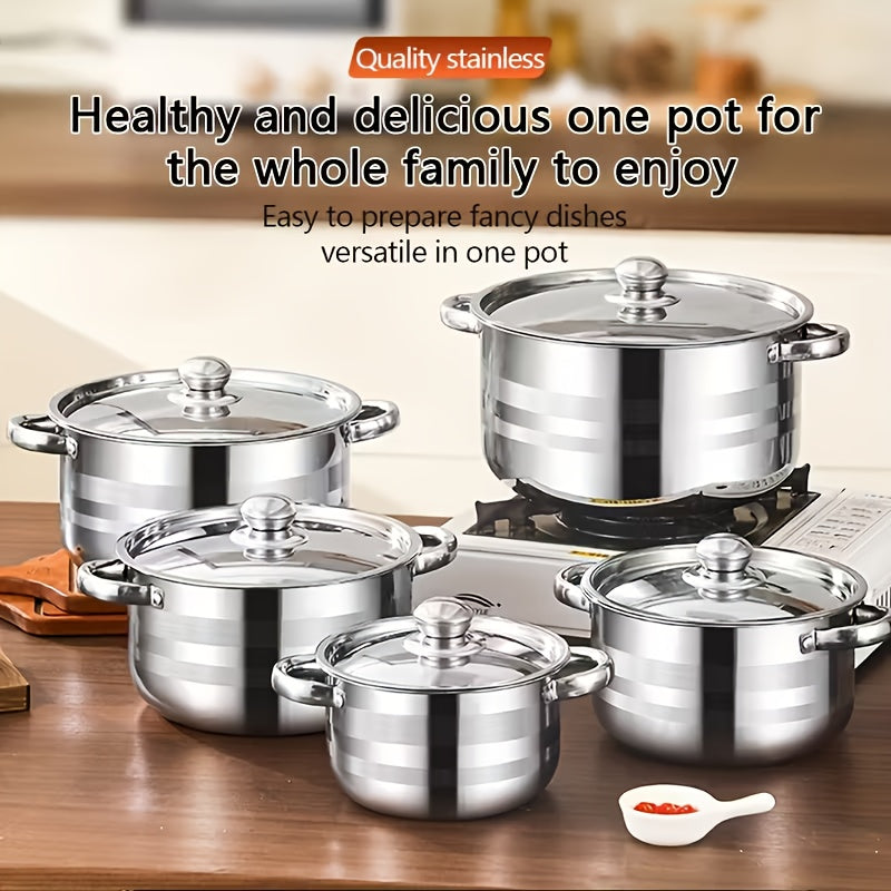 1/10/15pcs Stainless Steel Cookware Set with Golden Handles, Stainless Steel Kitchenware Set, Suitable for Both Induction And Gas Stoves, Designed to Be Deep And Thick, Perfect for Outdoor Camping And Kitchen Cooking, Pink, Silvery, Cute Fashion Pans