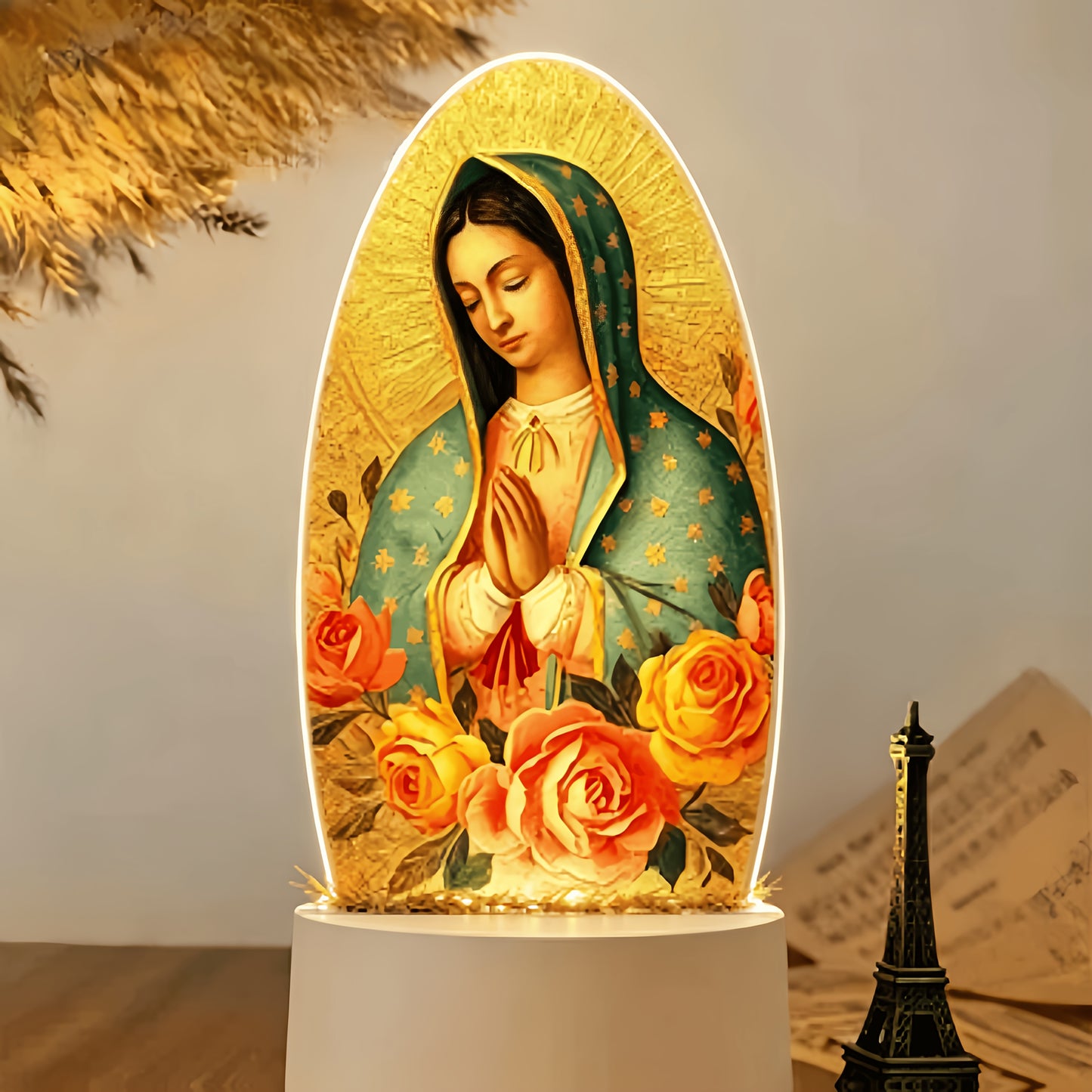 1 Guadalupe Prayer Light with Warm White Light Source And Switch Control Function, Suitable for Christian Home Decoration, Used for Baptism, Worship, Creating Spiritual Atmosphere, New Home Gifts, And Prayer Room Decoration