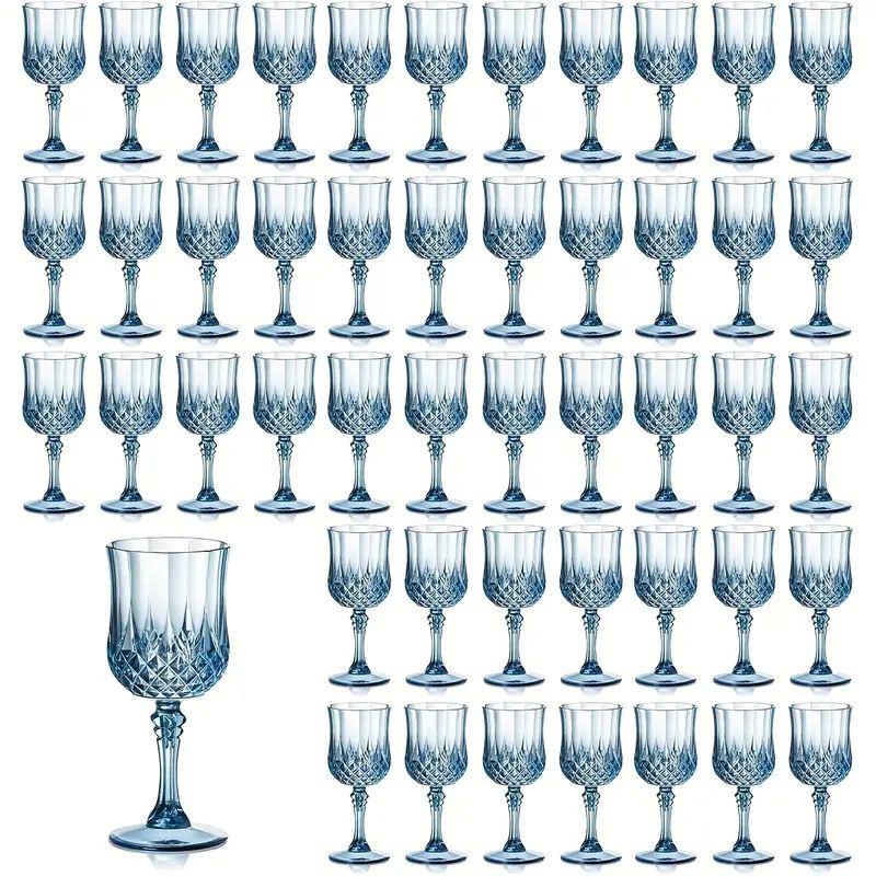 48pcs Pack 7oz Shatterproof Vintage Champagne & Wine Glasses - Unbreakable Plastic Goblets Suitable for Parties, Weddings, Outdoor Events - Crystal Finish Reusable Wine Cups, Elegant Party Wine Glasses (No Break)