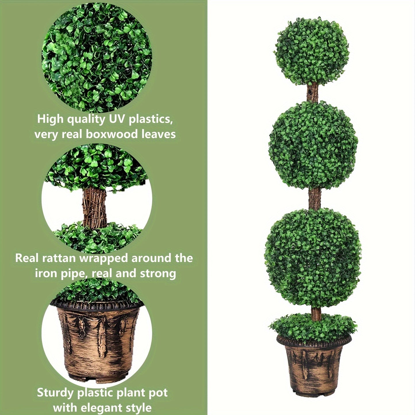2 Pack Artificial Boxwood Topiary Tree, 3/4ft Topiary Ball Tree Potted Plants Decoration For Front Door Porch Home Living Room, Indoor/Outdoor Use