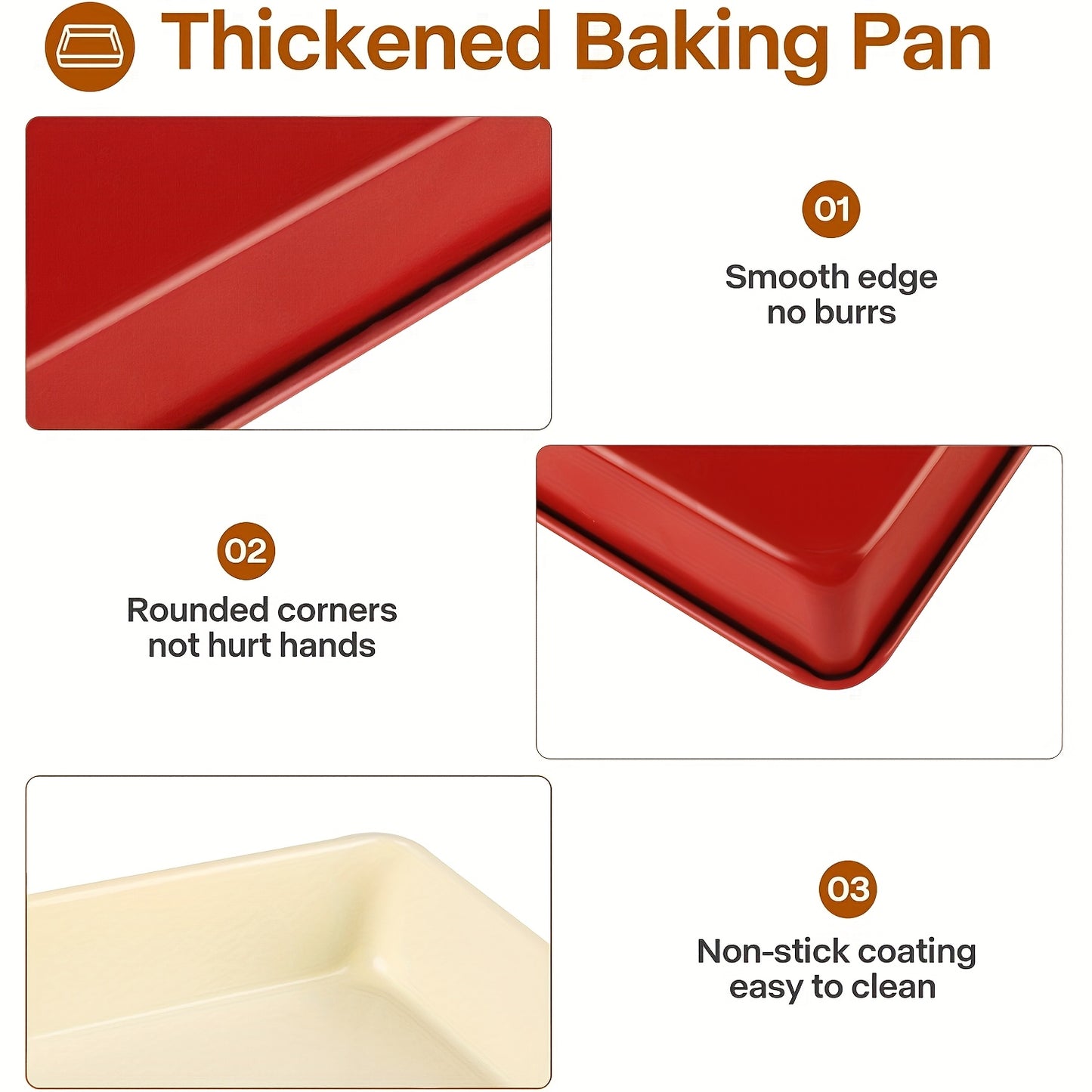 2pcs Baking Pan Set, 13" X 9"Baking Deep Pan, 0.6mm Thick Carbon Steel Cake Pan, Non-Stick Oven-Safe Trays for Baking/Roasting