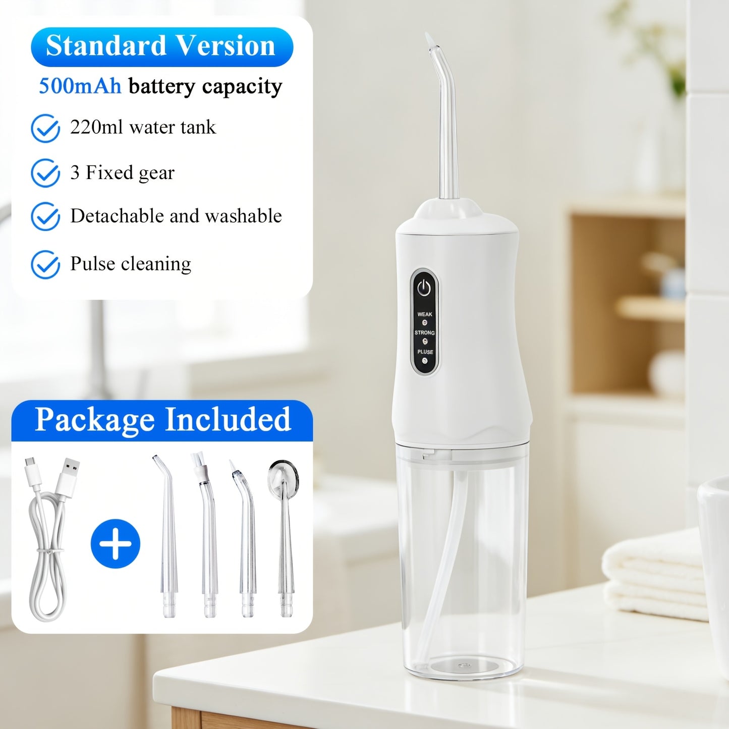 Water Flosser Cordless Oral Irrigator - Rechargeable Electric Dental Cleaner with 6 Nozzles, Precise Pressure Control, Plaque & Tartar Removal, USB Powered, Portable for Home & Travel