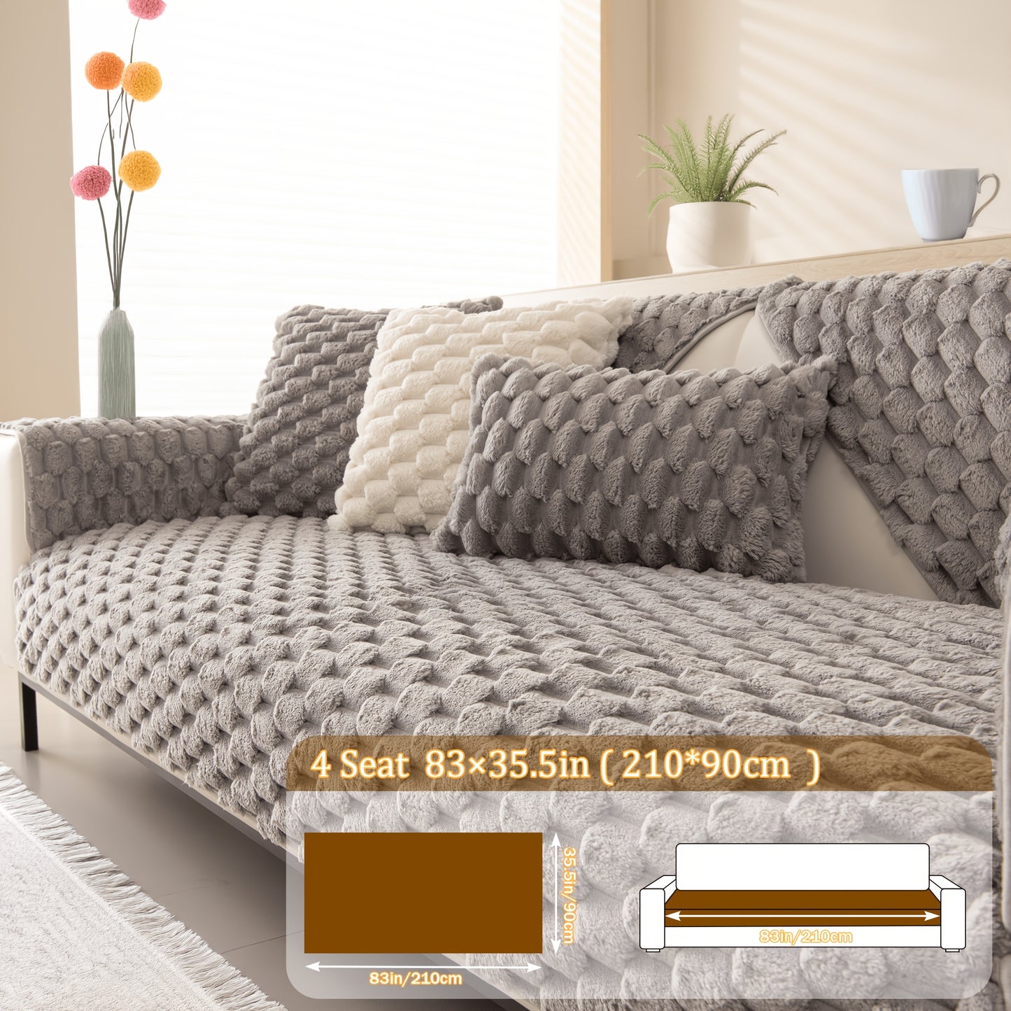 35.5x83inch Sofa Pads (2/3/4-Seat) Anti-Scratch - Non-Slip, Cozy & Durable - Perfect for Couches, Sectionals, Recliners Pet-Friendly- Beige, Light Brown, Light Grey (Machine Washable) Multiple Sizes Available 35.5x63inch 35.5x71inch