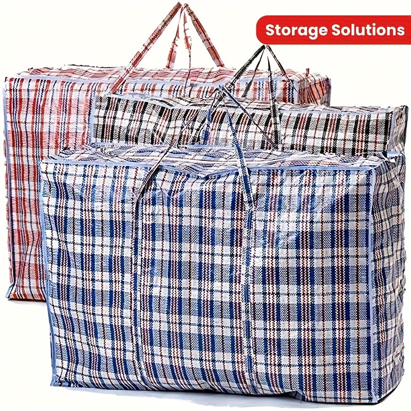 3pcs Large Durable Moving Storage Bags - High Capacity Reusable Zipper Organizer Bags For Clothes, Laundry, Bedding - Ideal For Home Moving, Closet Cleaning, And Holiday Decor, Closet Organization | Checkered Pattern Bags | Durable Fabric Bags