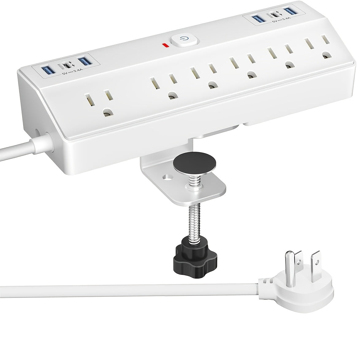 1pc Desk Clamp Power Strip With USB C, PD 20W Removable Fast Charging Desktop Edge Power Strip Surge Protector, 8.8Ft Extension Cord Flat Plug With 4 Outlet 4 USB Ports, Fit 1. 8" Tabletop Edge