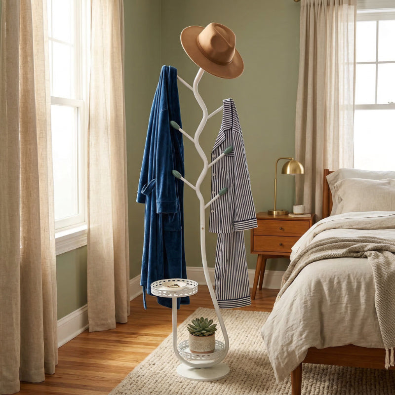 1pc Of Stylish Standalone Metal Clothing Rack with A Shelf - A Versatile Vertical Garment Organizer, Designed for Easy Mobility In for Home Organization - Perfect for Coats, Hats, Scarves, And Additional Items