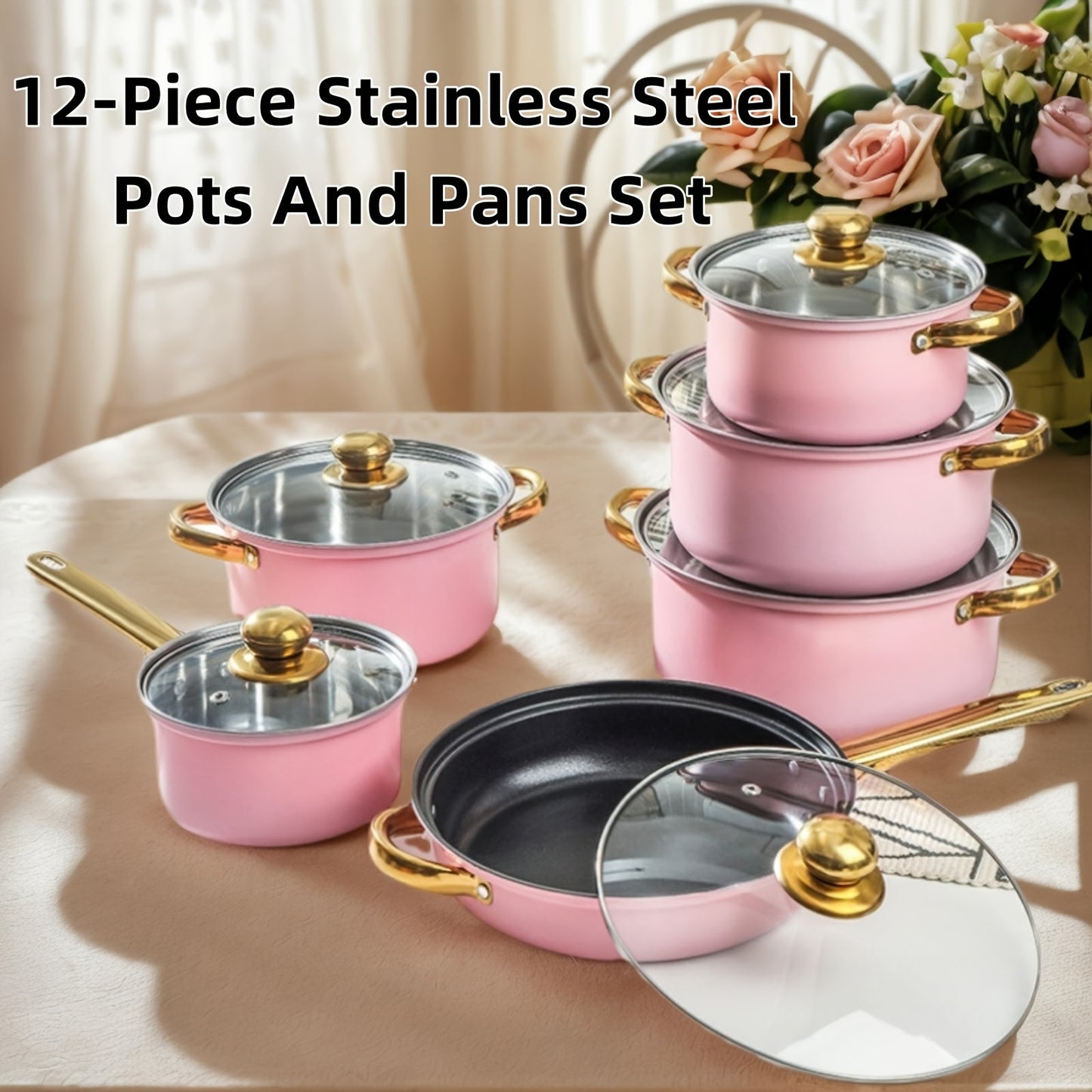 10/12/15pcs Stainless Steel Cooking Pots Stainless Steel Cookware Set, Stainless Steel Cooking Pot, 5Pots + 5 Lids, 6Pots + 6Lids+3Pads, Stainless Steel Double Handles with Lid, for Home And Restaurant Cooking, Suitable for Soup, Hot Pot, Noodles