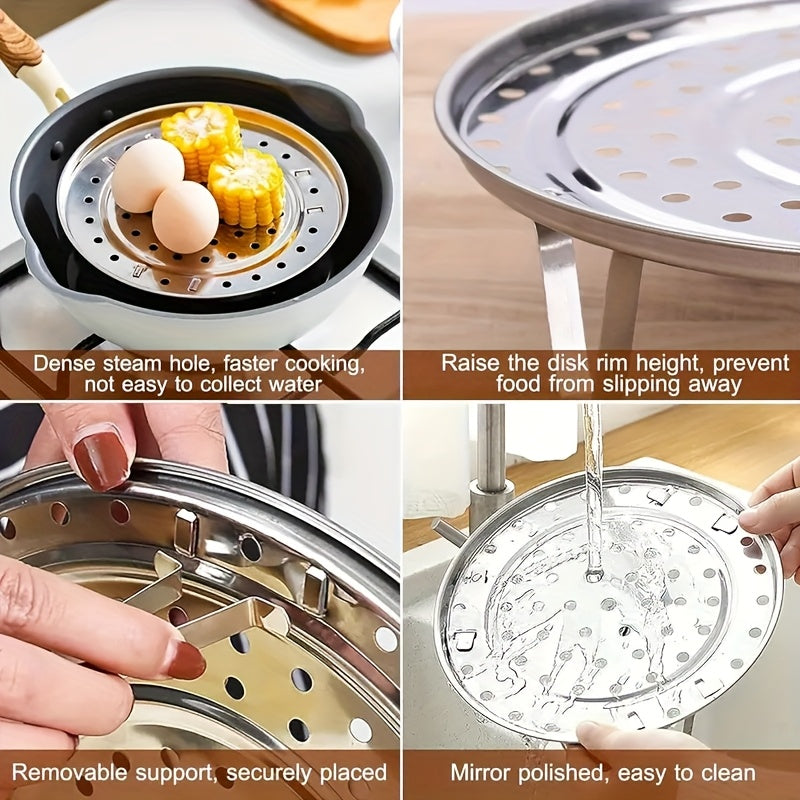 3pcs Set of Stainless Steel Steamer Racks - Suitable for Storage Pots. It Is A Multi-Layered Round Steamer Insert with Can Holder Additions, And Is Highly Suitable for Use in Home Kitchens