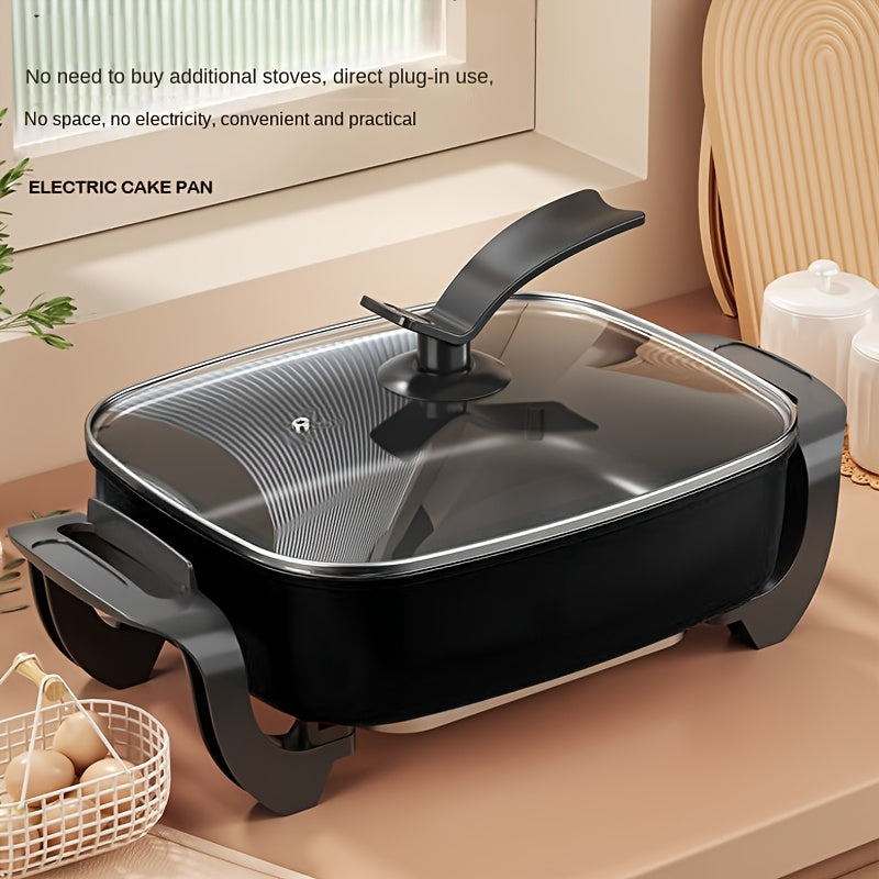 1PC12x12 Inch Non-stick Ceramic Electric Pot, Glass Lid, Aluminum, 1500 W, Adjustable Temperature Controller, for Frying, Baking, Steaming Or Boiling, Easy to Clean, Suitable for Home Use