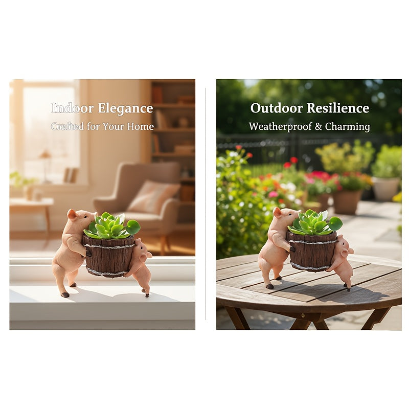 1pc Bohemian Pig-Shaped Resin Planter - Cute Swine Vase with Root Base for / Potted Plants, Wedding &, Pot for Herbs,, Cacti ( Resin Craft)