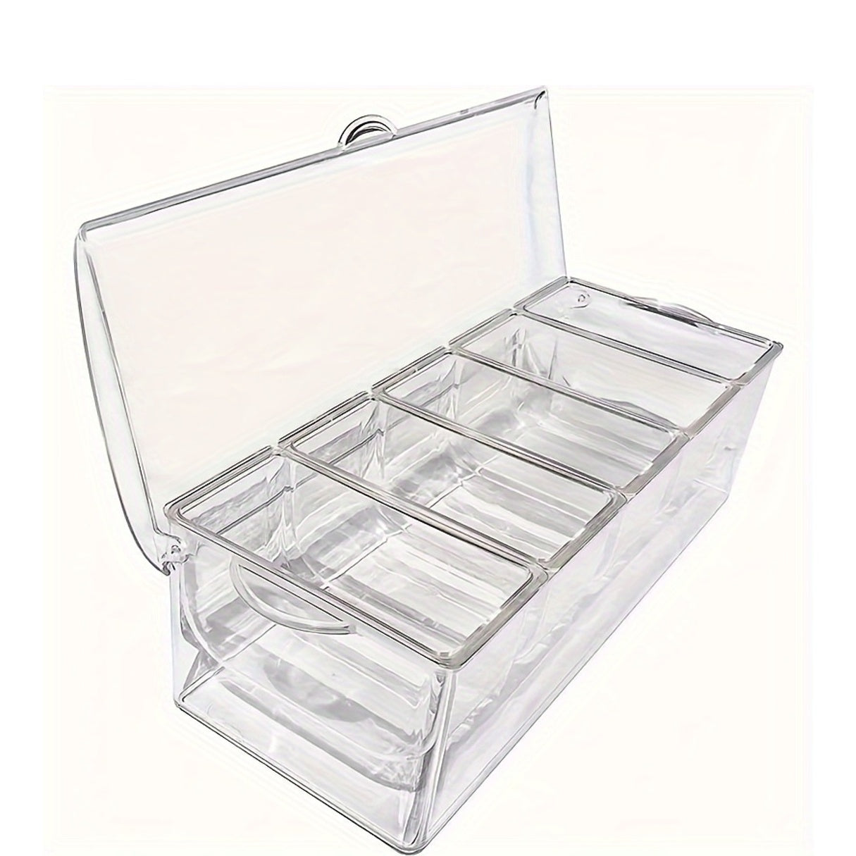 Chilled Condiment Server Tray, Bar Fruit Caddy with Lid And 5 Removable Compartments, Clear Ice Condiment Serving Tray for Party, Toppings Bar Container, Garnish