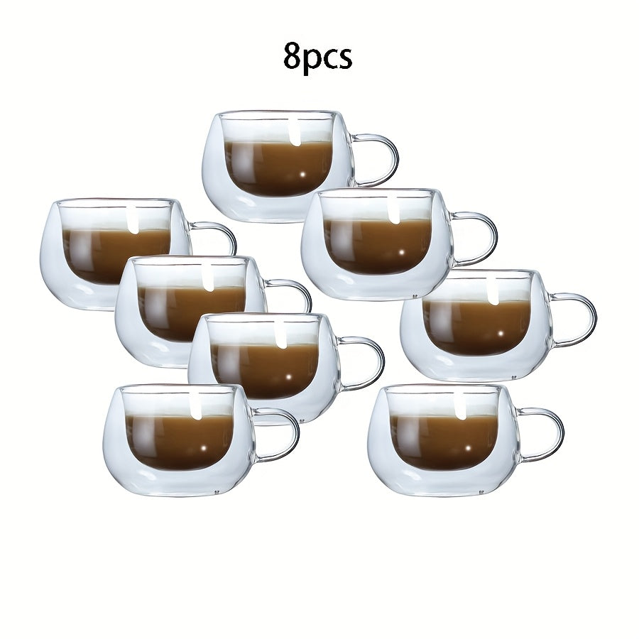 3.7oz (Approx. 110g) Small Capacity Transparent Glass Double-Walled Coffee Cup with Handle, Insulated, Cappuccino, Tea, Latte Cup, Beverage Cup
