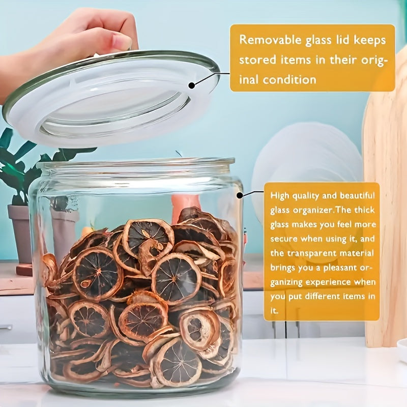 2 Glass Pantry Jars with Flip-Top Lids for Pantry And Countertop - Hand Wash, Reusable Round Containers for Cookies, Candy, Pasta - Set Of 2, Pantry Organization, Glass Storage Jars, Round Pantry Containers, Flip-Top Lid Design
