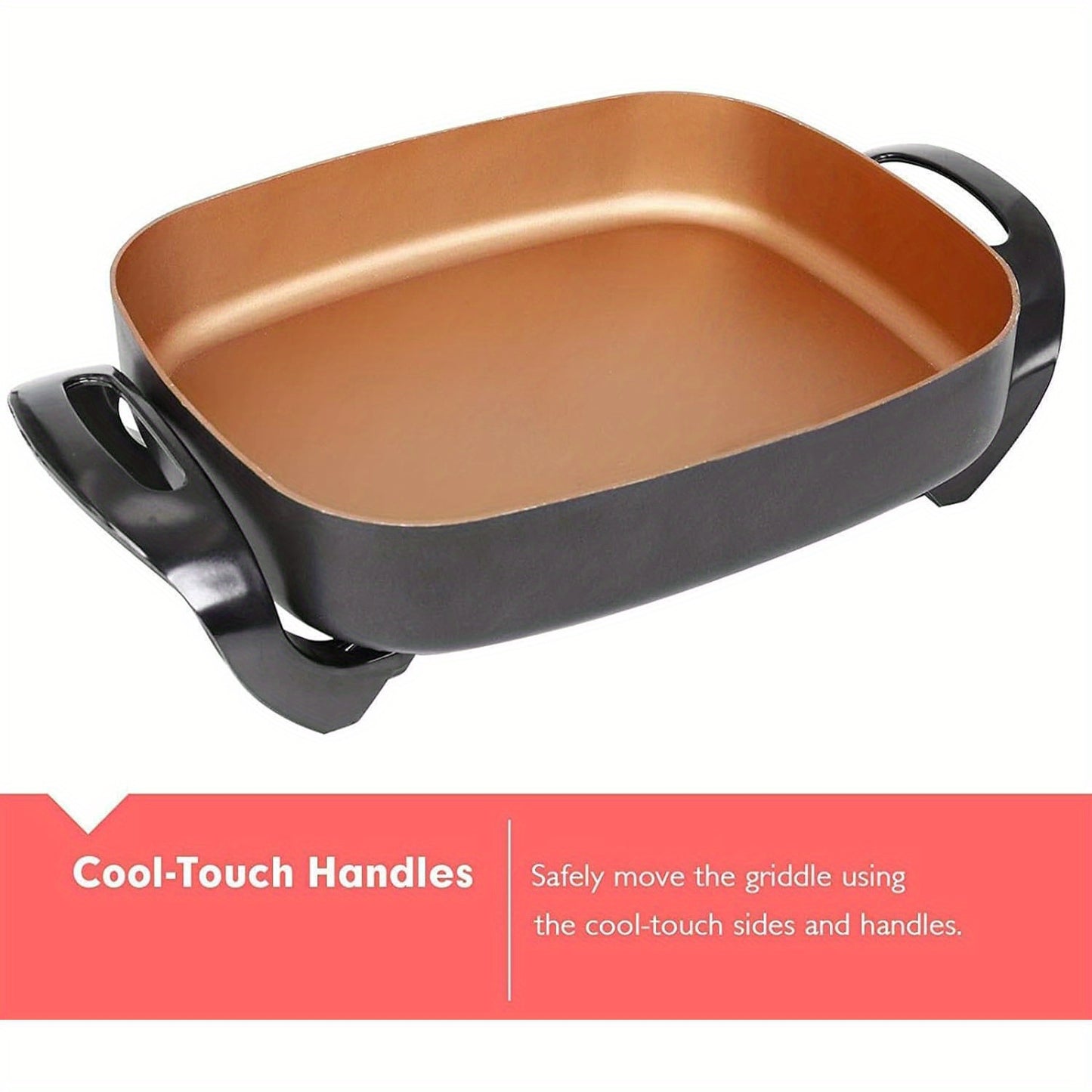 Caynel Professional Non-stick Copper Electric Skillet Jumbo, Deep Dish with Tempered Glass Vented Lid, Upgrade Thermostat, 16"x 12"x 3.15"- 8 quart