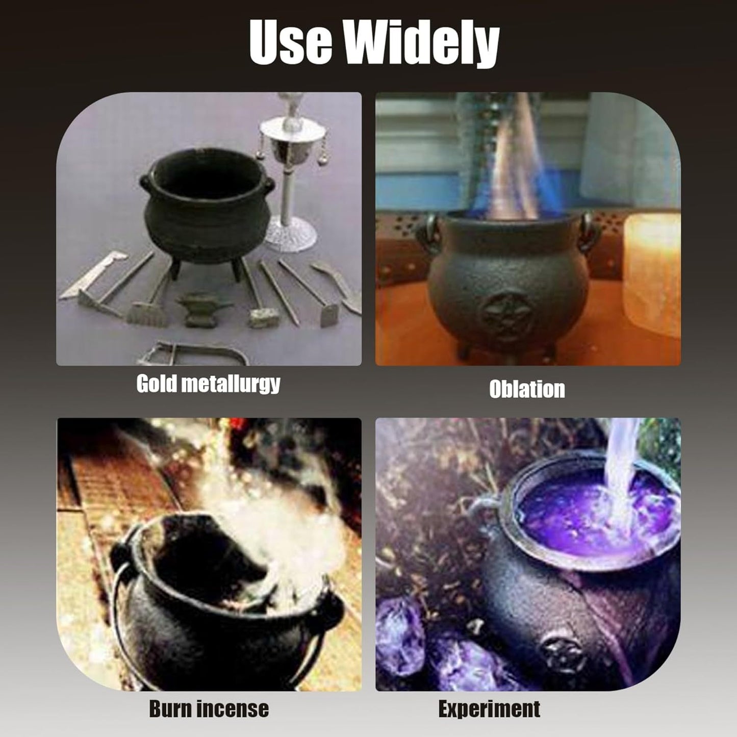 Cast Iron Cauldron with Lid & Handle – Witchcraft Incense Burner, Spell Ritual Pot, Halloween Decor, Pentagram & Triple Moon Styles, Pagan Altar Cauldron
