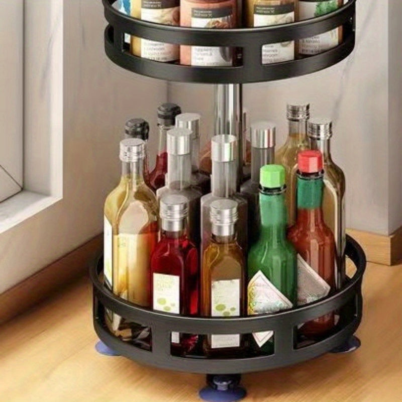 3-layer Rotatable Kitchen Seasoning Rack | Metal Turntable, Carbon Steel, Multipurpose Spice and Seasoning Storage Rack, Spice Jar Organizer for Kitchen, Kitchen Additions by YX&ST, Utility Racks