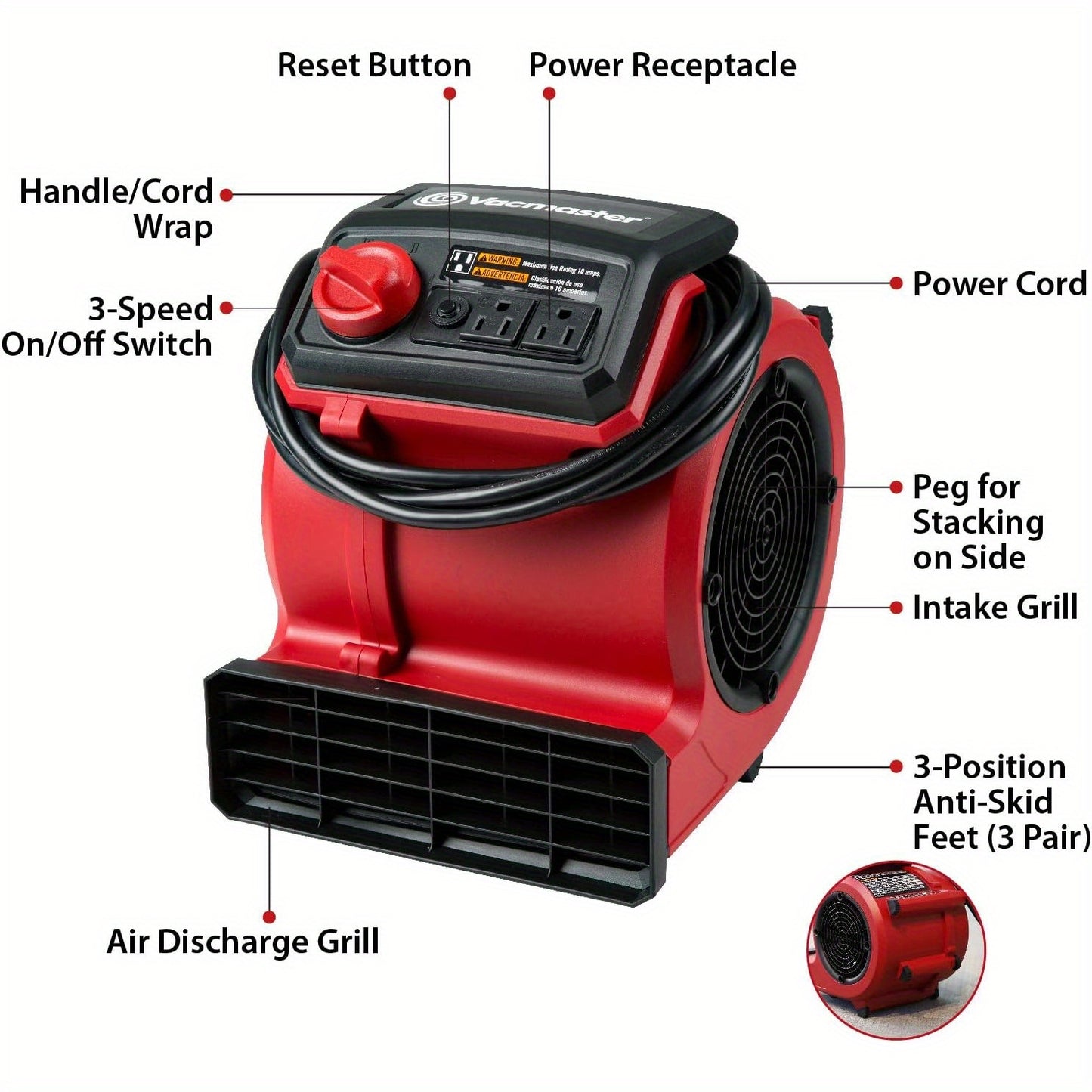 550 CFM Portable Air Mover Floor And Carpet Dryer for Drying And Cooling