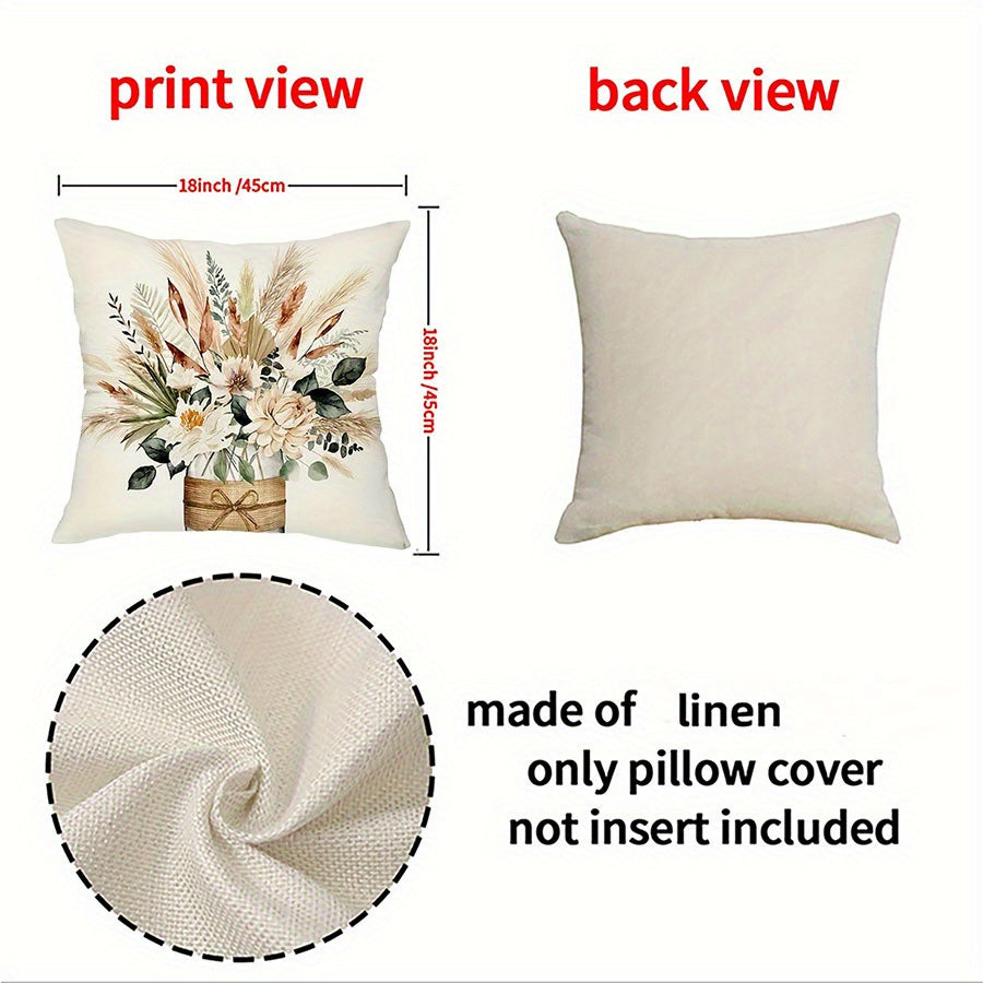 Set of 4 Eucalyptus Leaf Covers - White And Gray Farmhouse Design, 45X45 Cm / 18X18 Inches, Sturdy for Indoor/Outdoor Use, Soft And Chic, Does Not Include Pillow Inserts - Perfect for Sofa And Chair Accents