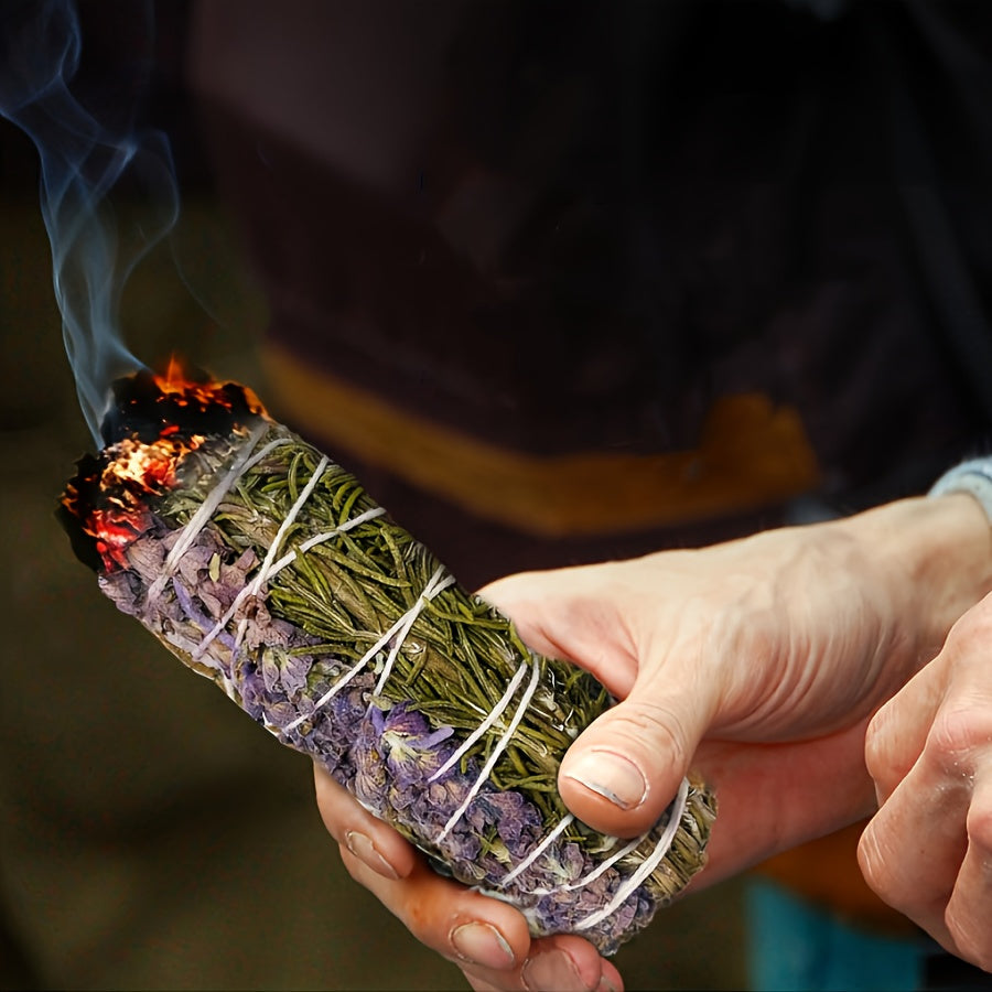 Sage Incense Smudge Bundle Set 3 Pack - White Sage Rosemary Lavender Hand-Bundled Incense Sticks for Home Cleansing Negative Energy Purification Meditation Aromatherapy Spiritual Healing
