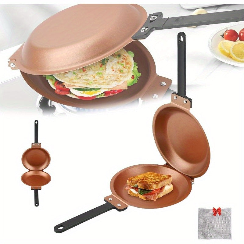 Cookware Made of Stainless Steel, a Pancake Skillet That Is Non-Stick on Both Sides, Reversible And Foldable, Ideal for Making Fluffy Pancakes, Omelettes, Frittatas, And Other Breakfast Dishes.