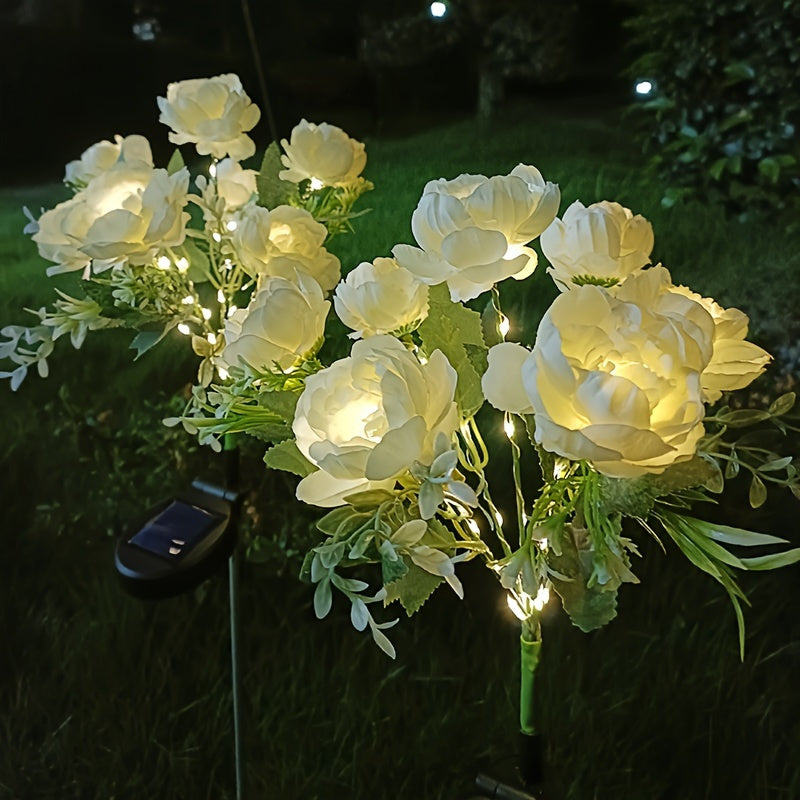 2pcs Solar-Powered Peony Flower Light, IP65 Waterproof, 14 Fancy Lights Artificial LED Blooms (84LED), Outdoor Garden Lawn Decoration, Suitable for Garden Decor And Holiday Illumination, Mother's Day Decorations for Home, Mother's Day Gift