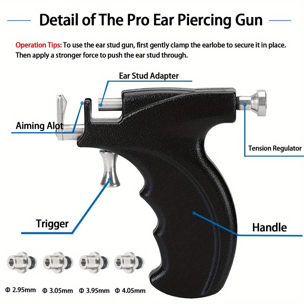 Professional Ear Piercing Kit - 36pcs CZ Diamond & Stainless Steel Stud Earrings with Reusable Piercing Gun, Alcohol Pads, Gloves & Marking Pen for Home and Salon Use