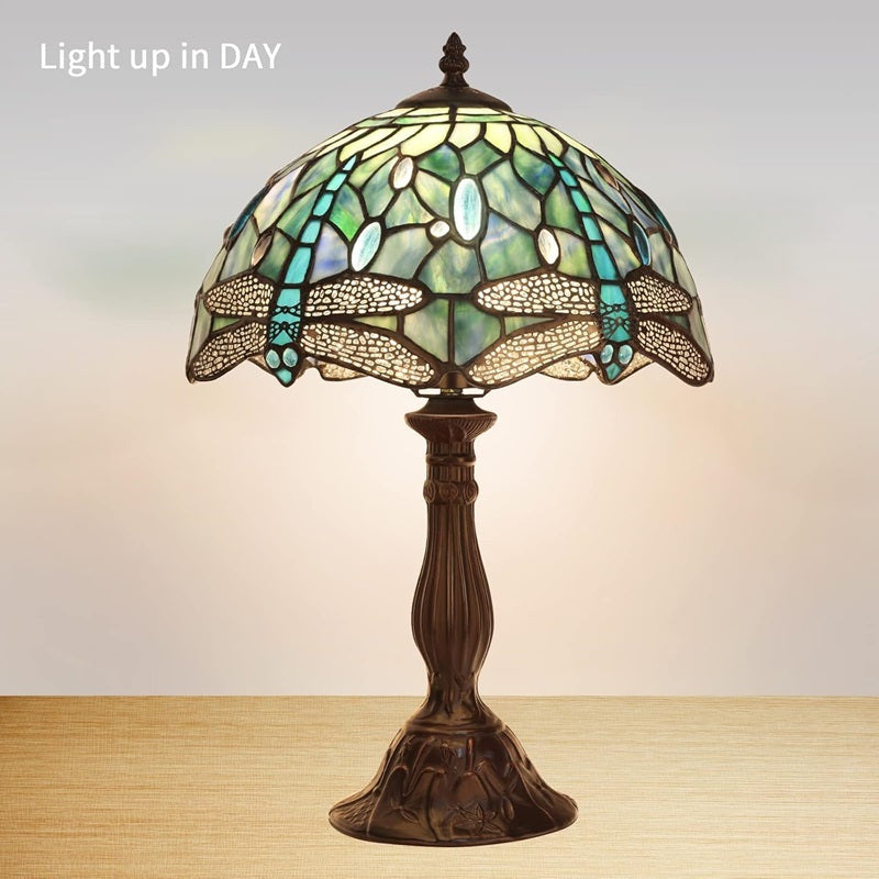 Txdefrig Lamps for Bedroom - Elegant Dragonfly Table Lamp with Stained Glass Shade, 18-Inch LED Bedside Light with Warm White Bulb for Nightstand Reading, Bedroom & Living Room Decor