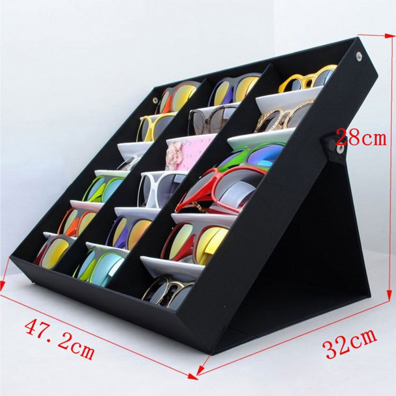 Eyeglass Storage Box, 18-grid Eyeglass Display Box Display Rack Storage Box Velvet Eyeglass Collection Display Rack Storage Box Jewelry Tray Black and White