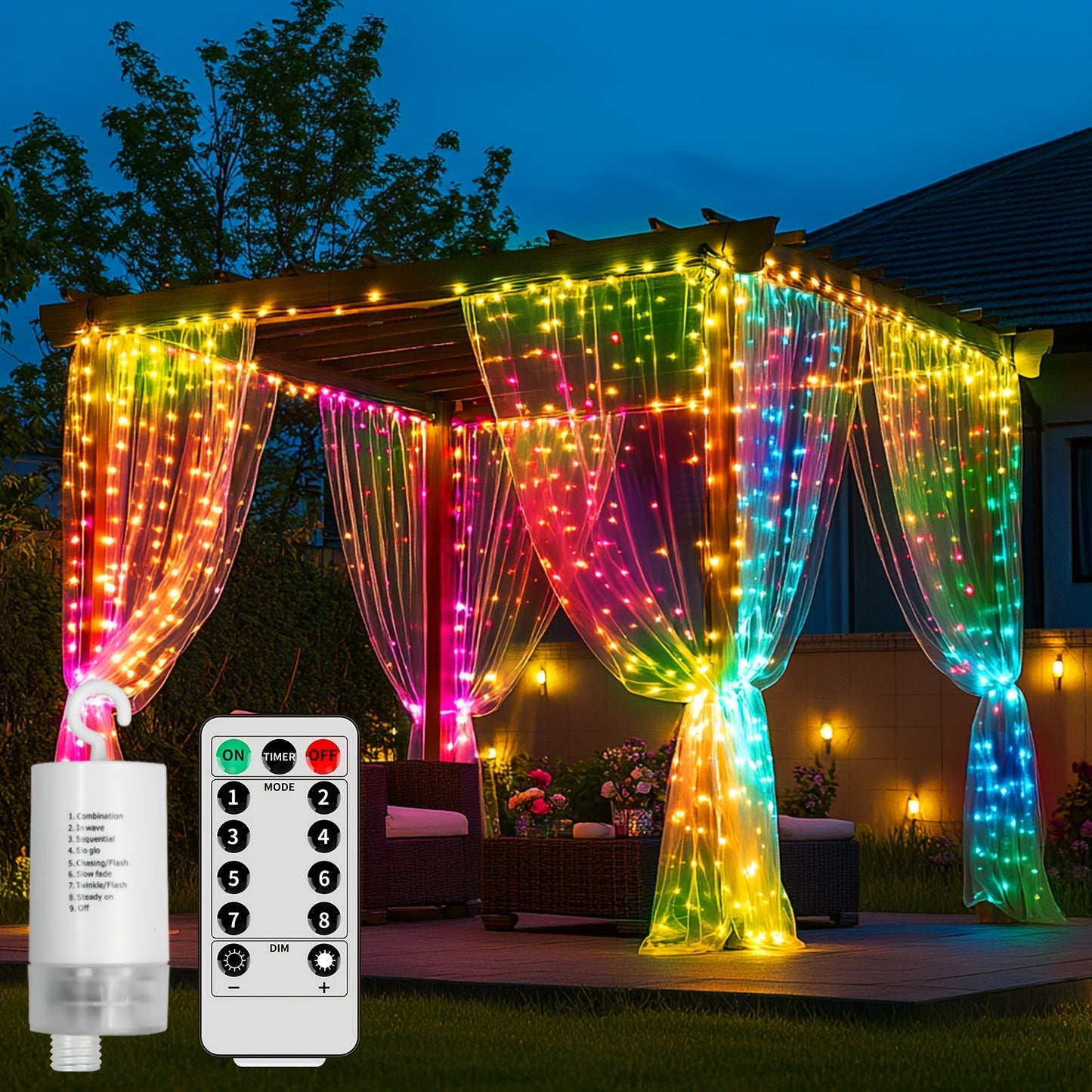 Upgraded Version of Gazebo Curtain Lights Featuring 330, Battery-Operated, Outdoor Use with IP65 Rating, 10Ft X 10Ft Flashing Hanging Waterfall Lights Equipped with Remote Control, 8 Dimmable Modes, Perfect for Fairy in Bedrooms, Porches