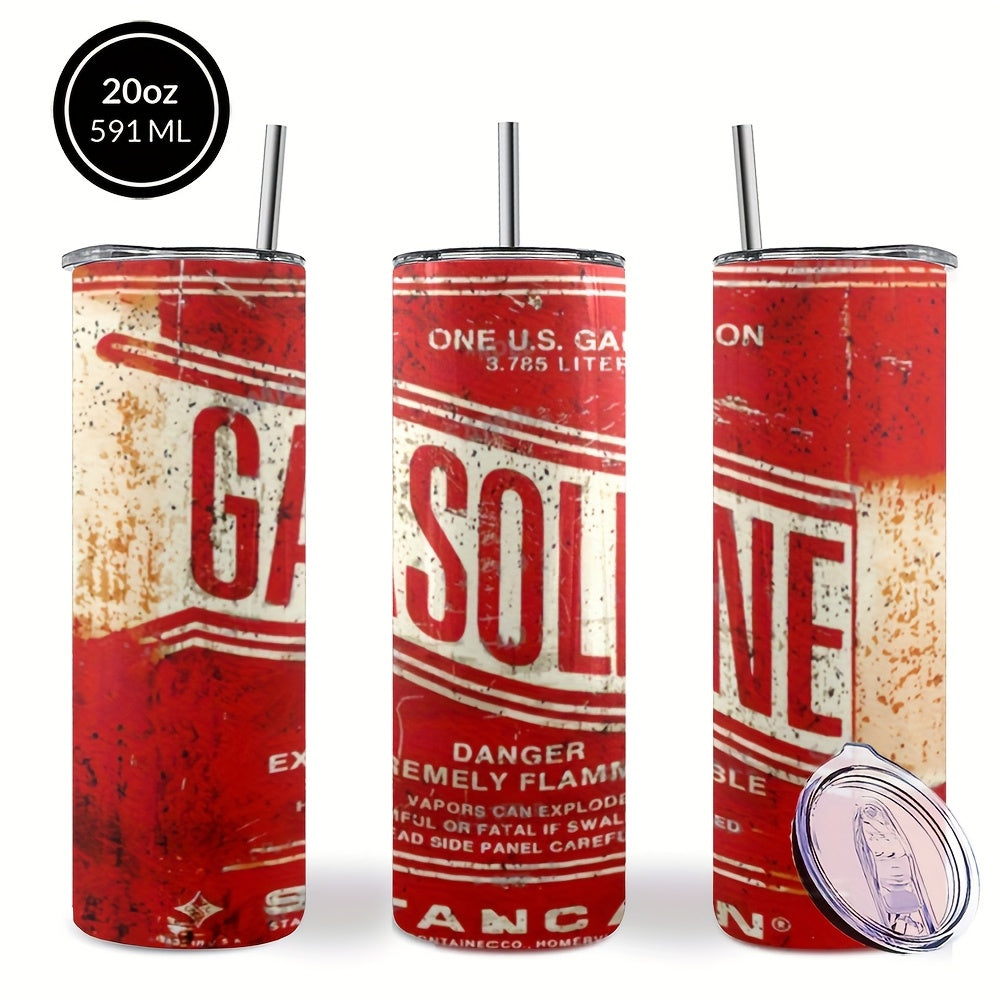 Vintage Gasoline-Can Design Coffee Mug, Stainless Steel Insulated Tumbler With Lid And Straw, Beverage Container & Travel Cup For Hot & Cold Drinks, 20oz Camping Drinkware, Ideal Gift For Birthday, Holiday, Parties, Father'S Day, Halloween
