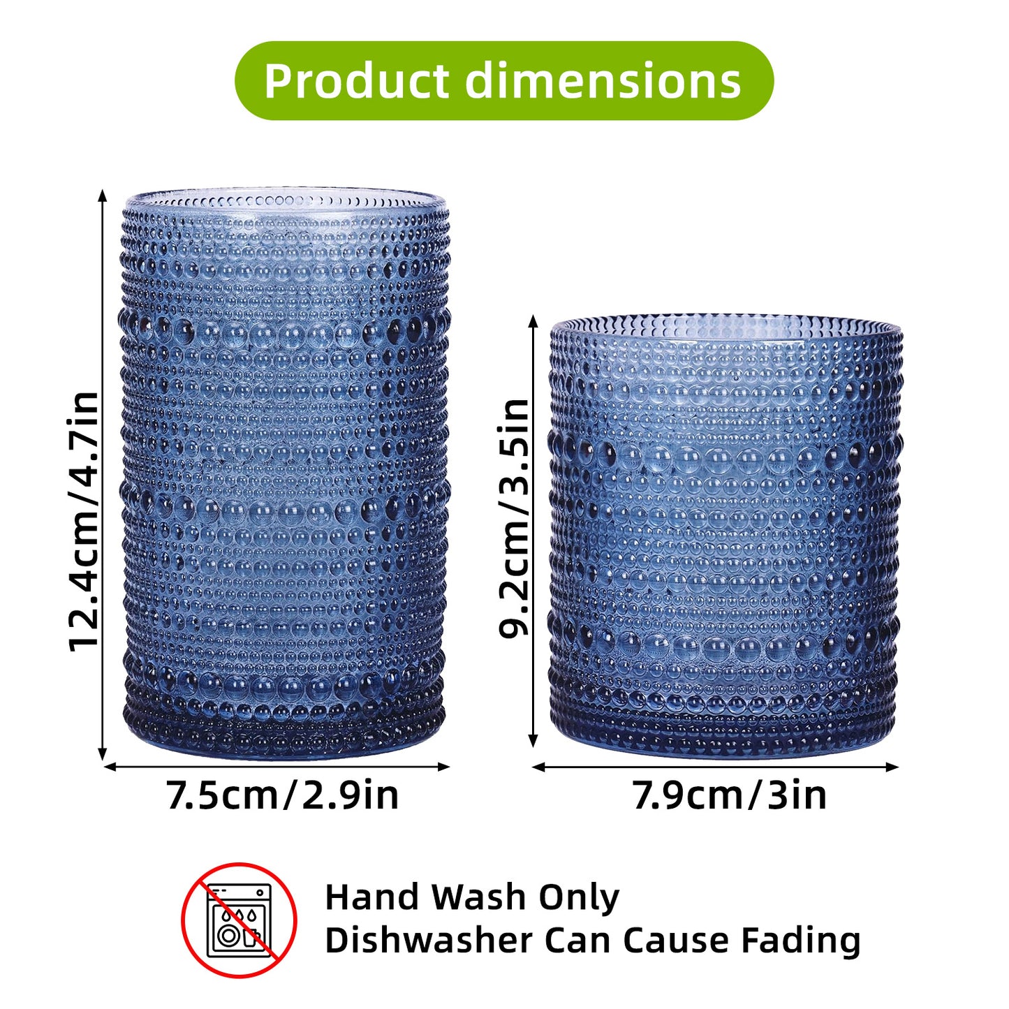 WHONLINE 12 PCS Hobnail Drinking Glasses, Party Cup,12 Oz Highball Glasses & 10 Oz Glasses, Embossed Boho Glass Cups Kitchen Tumbler Glassware For Tea, Beer, Juice, Milk, Hand Wash Only (Dishwasher Can Cause Fading)