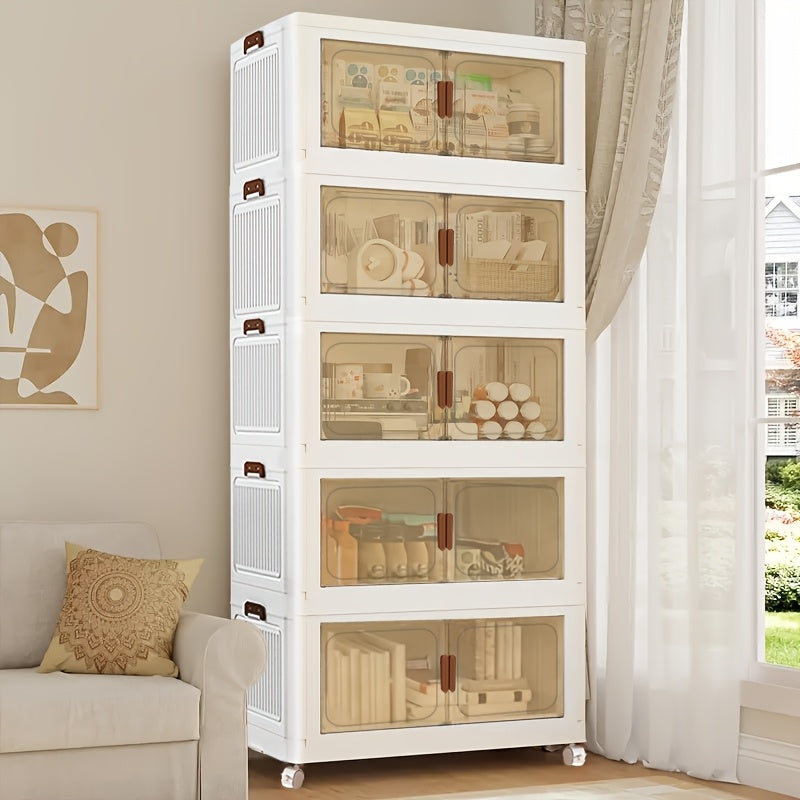 1/2/3/4/5 Layers Collapsible Lockers, Plastic Clutter Storage Boxes with Doors And Wheels, Stackable Large Capacity Home Organization for Bedrooms, Living Rooms Kitchens, Easy to Assemble And Space Saving Design Home Storage And Sorting Box