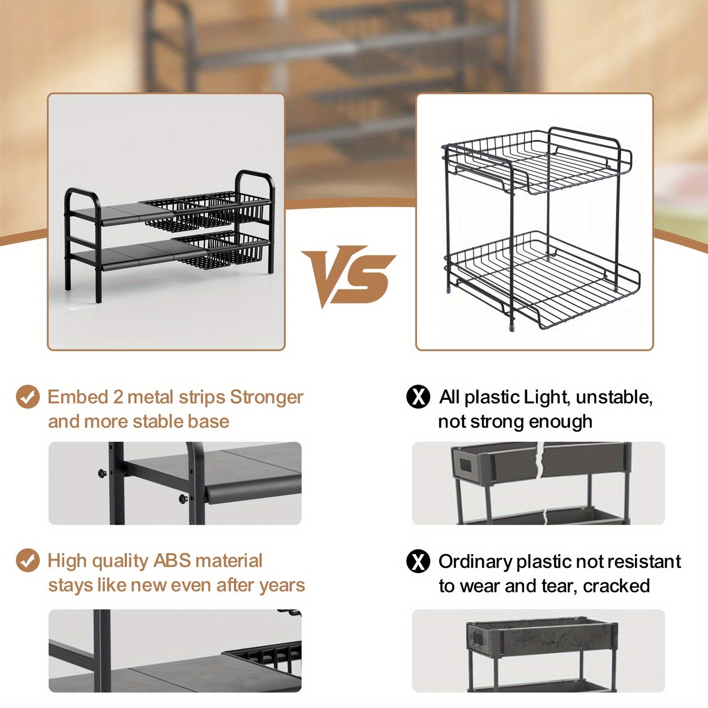 1 Expandable Under Sink Organizer & Locker 2 Tier Cabinet Shelf Organizer with 5 Removable Panels 5 Baskets for Under Kitchen Bathroom Sink Organizer & Storage.Thanksgiving And Christmas Gifts