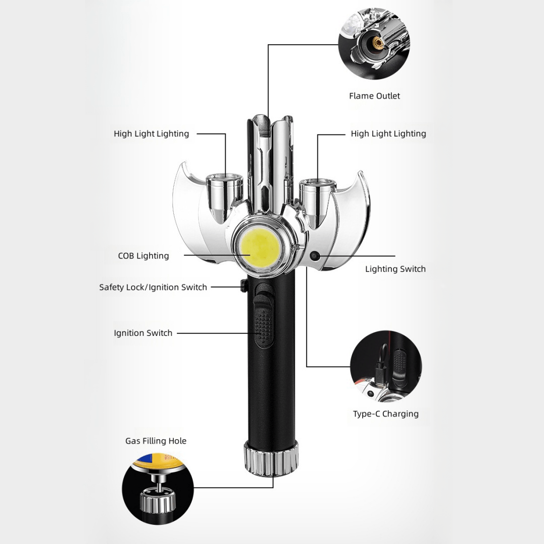 (Butane Not Included) Metal Large Torch Lighter, Jet Flame Torch Lighter, Multi-Purpose High-Power Flamethrower, Super Strong Outdoor Windproof Gas Lighter, Gas Lighter with COB Lighting, Suitable for Moxibustion Barbecue Baking Camping Lighter