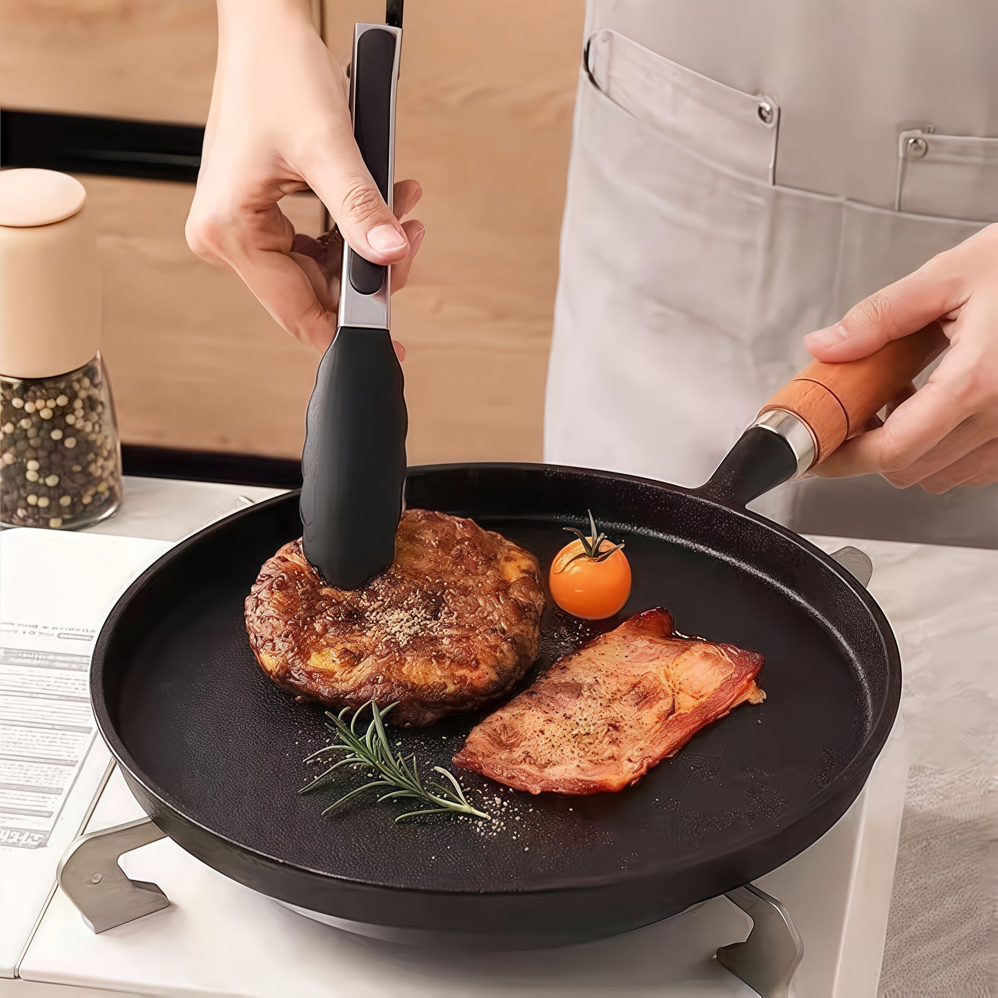 3 Sizes Cast Iron Skillet with Handle, 8.27/ 9.45/ 10.63 Inch Flat Pan for Pancakes, Ideal for Eggs and Crepes, Durable and Non-Stick Cookware for Induction, Gas, Campfire, Ideal for Breakfast, Grilling, Camping, Outdoor Cooking