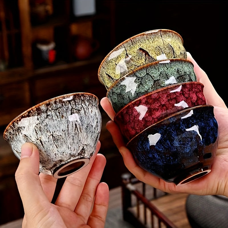 A set of handmade ceramic teacups (five pieces), kiln-fired five-element Kung Fu teacups, available in five stylish colors, beautifully designed gift box, suitable as a gift for business partners, friends, and elders.