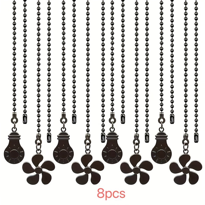 Ceiling Fan Pull Chain Extension Set of 8 - Decorative Bead Chain Pull Cord with Five-Leaf & Bulb Pendants, Iron Chain & Zinc Alloy, Bronze, Black, White, Red, Multi-Color, No Batteries Required