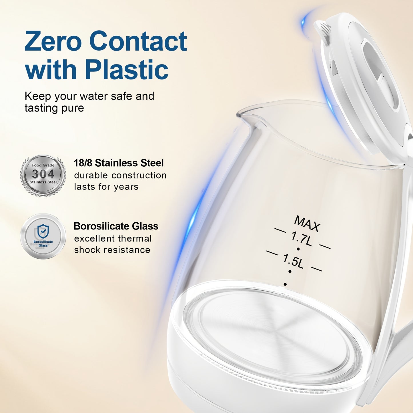 Electric Kettle, 57.48oz 1200W, Hot Water Boiler, Auto Shut Off, Boil-Dry Protection, BPA Free, Borosilicate Glass Electric Tea Kettle, Christmas Gift