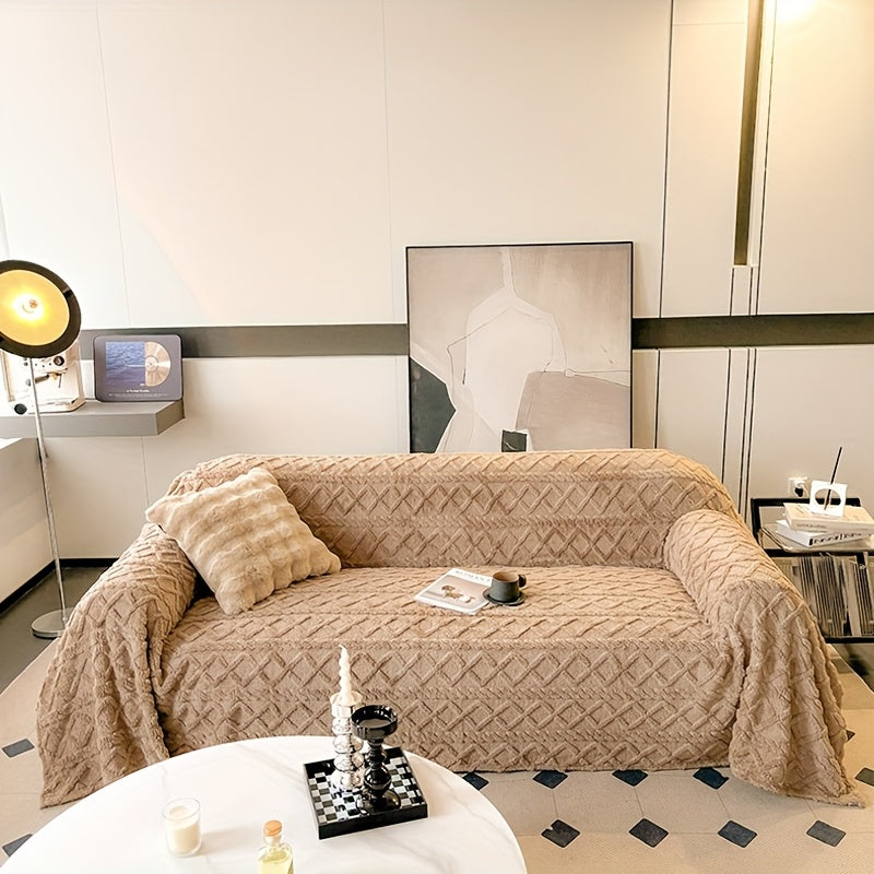 Sofa Cover, Sofa Slipcover, Soft Polyester Velvet Fabric, Suitable for 2-4 Seater Sofas, Non-Slip Washable Sofa Cover, Pet-Friendly, Bohemian Modern Jacquard Couple Tatami Cover for Bedroom Sofa